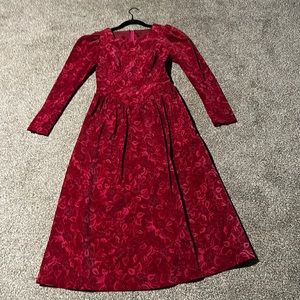 Vintage Laura Ashley Vibrant Crimson Fuchsia Pink Red Floral Dress